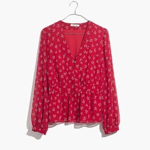 Madewell V-Neck Peplum Top in Little Lilies - Red Eniko Floral Bright